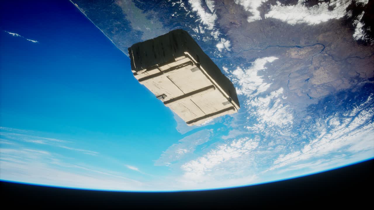 vieja caja de madera en órbita terrestre
