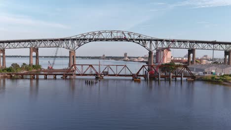 Aerial-of-cars-traveling-over-the-Calcasieu-River-Bridge-in-Lake-Charles,-Louisiana