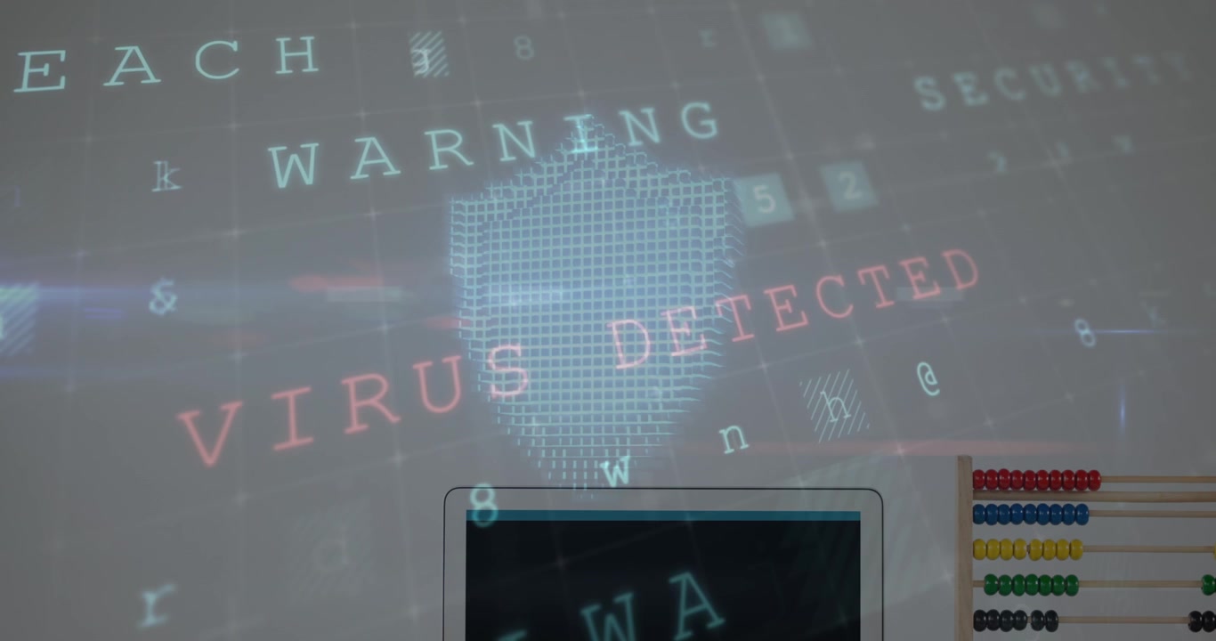 Digital cybersikkerhedsadvarsel, der viser malware- og virusregistrering