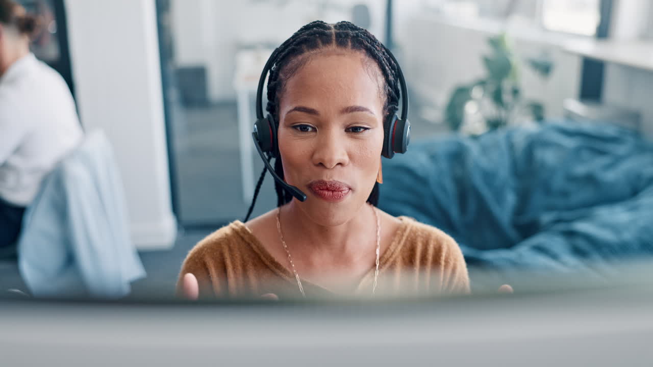 Call center, crm and woman consultant working