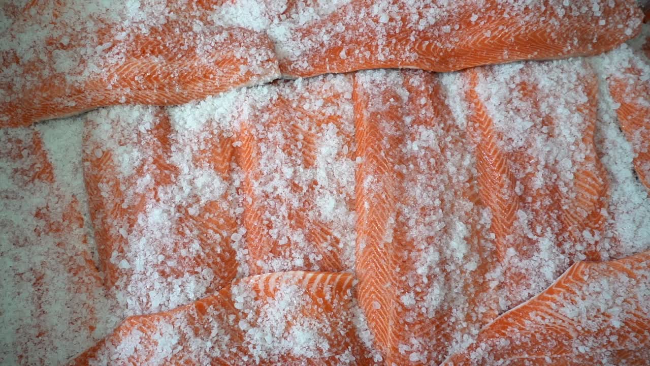 바다 소금으로 훈제 소금에 절인 연어 생선의 산업 보존