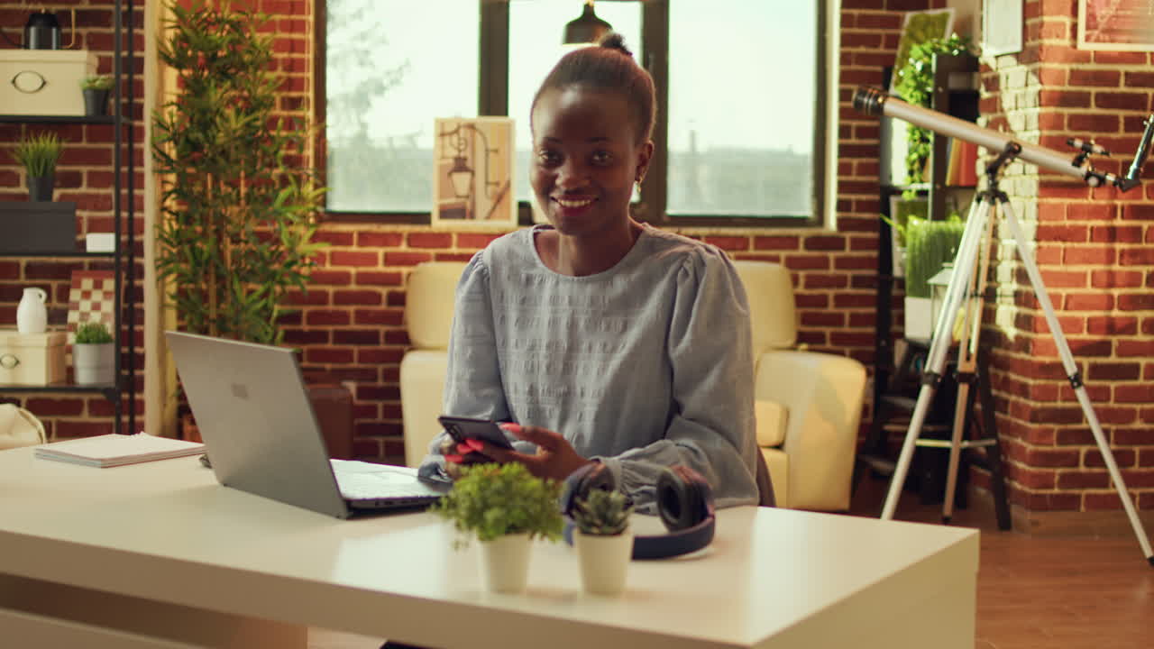 Woman teleworker scrolling webpage