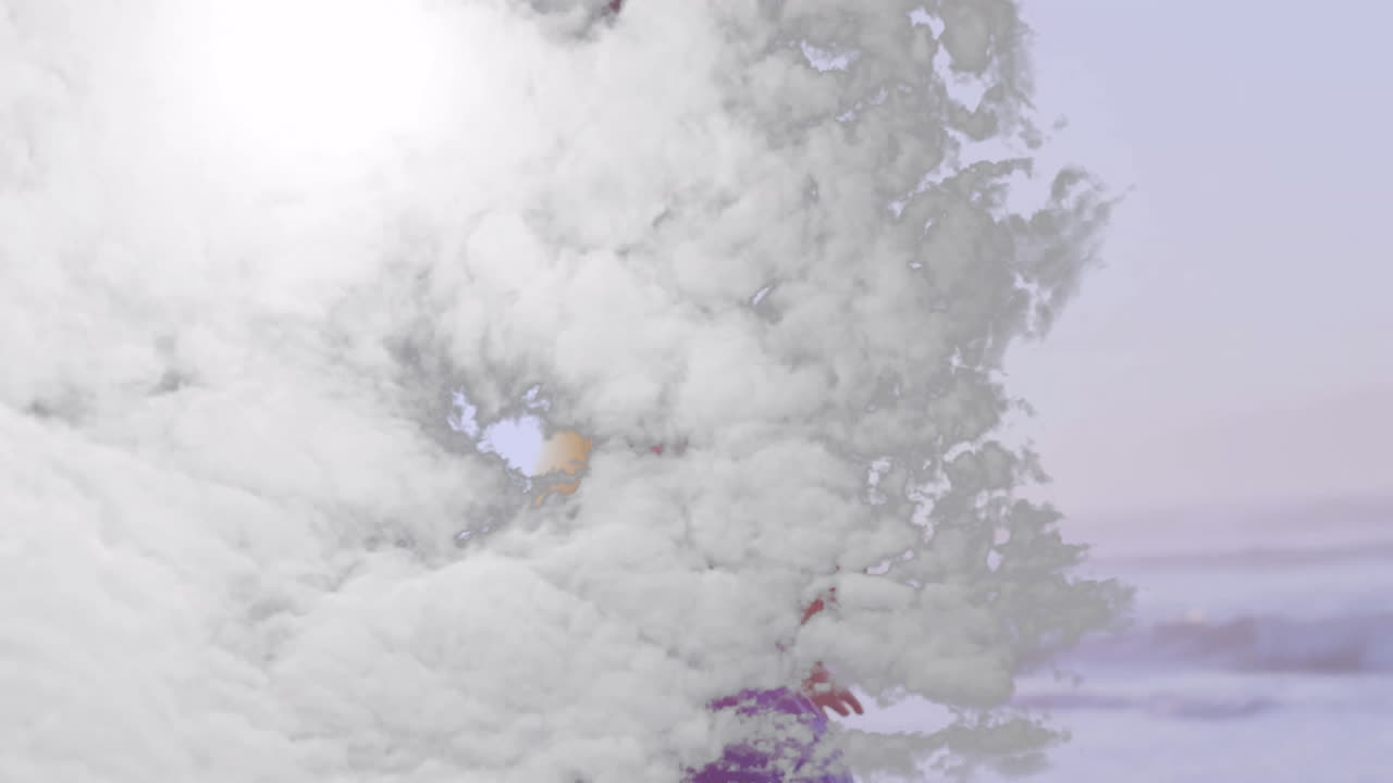 Blending animation with abstract purple shapes on light background, creating texture