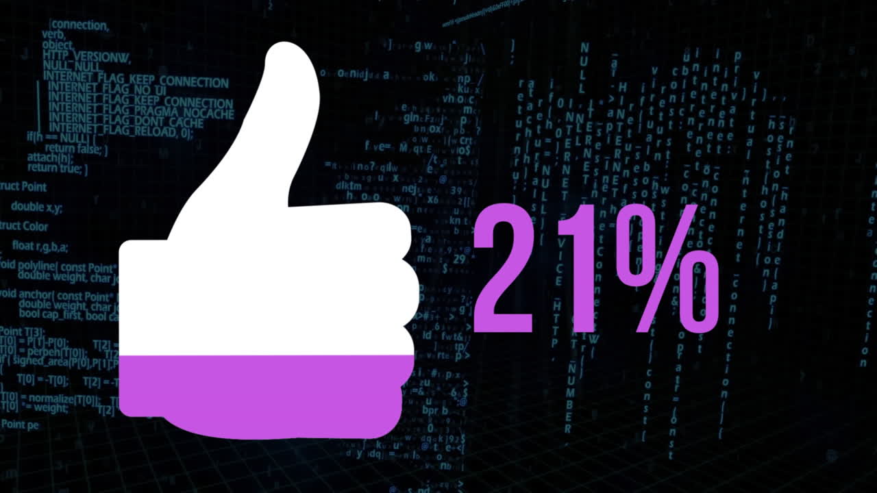 Like icon and increasing percent in pink with white data on black