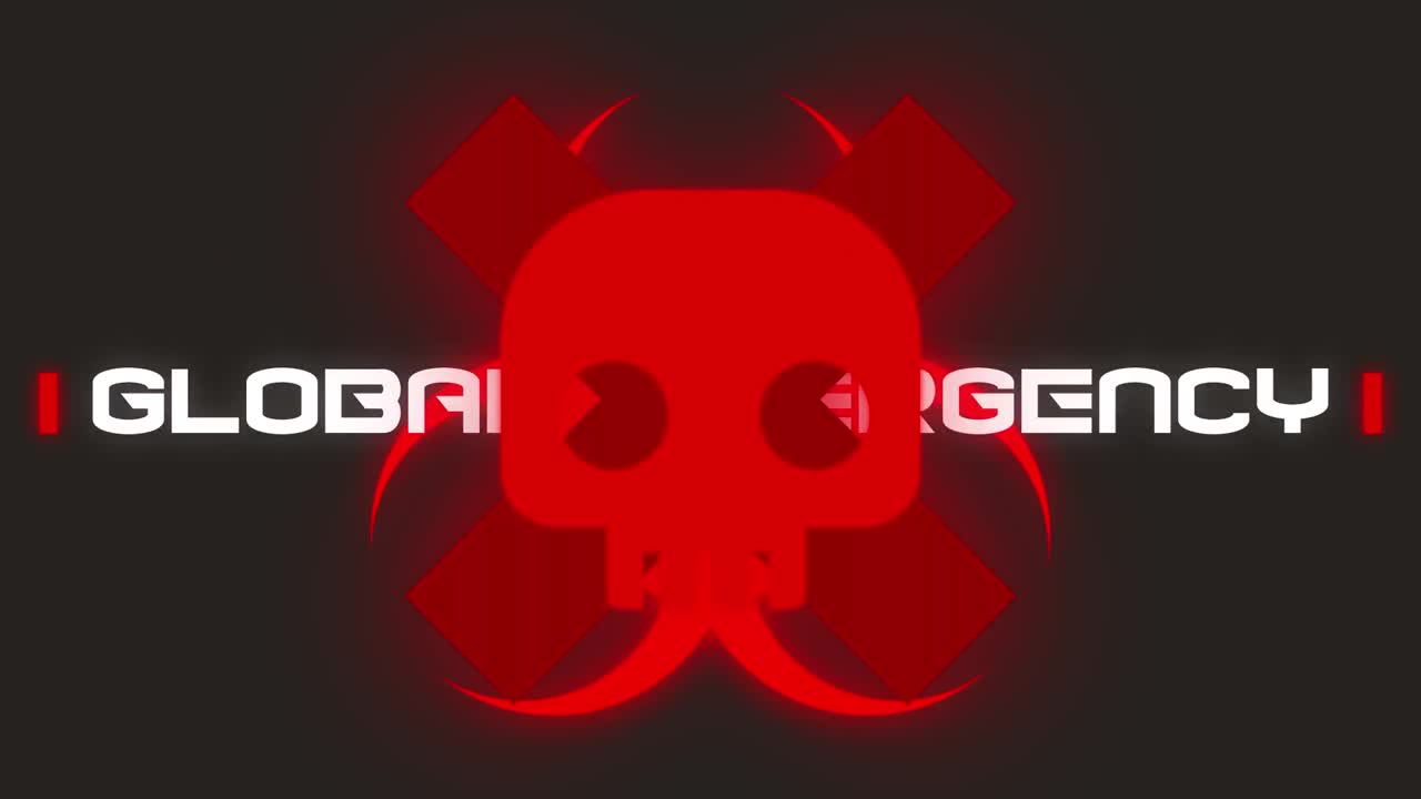 animación del texto de emergencia global sobre el signo de advertencia sobre fondo negro