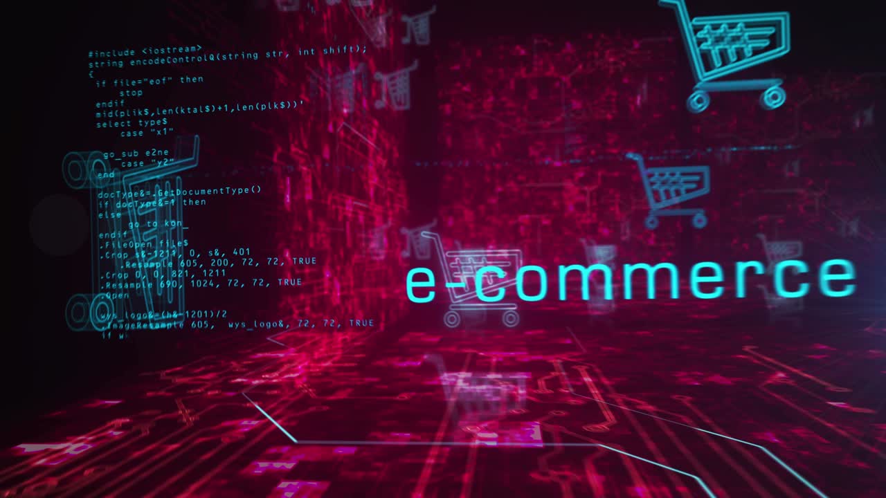 icono de carrito de compras comercio en línea y símbolos de negocios bucle concepto cibernético