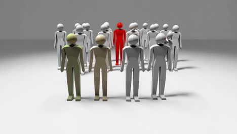 single red figure in a group of people