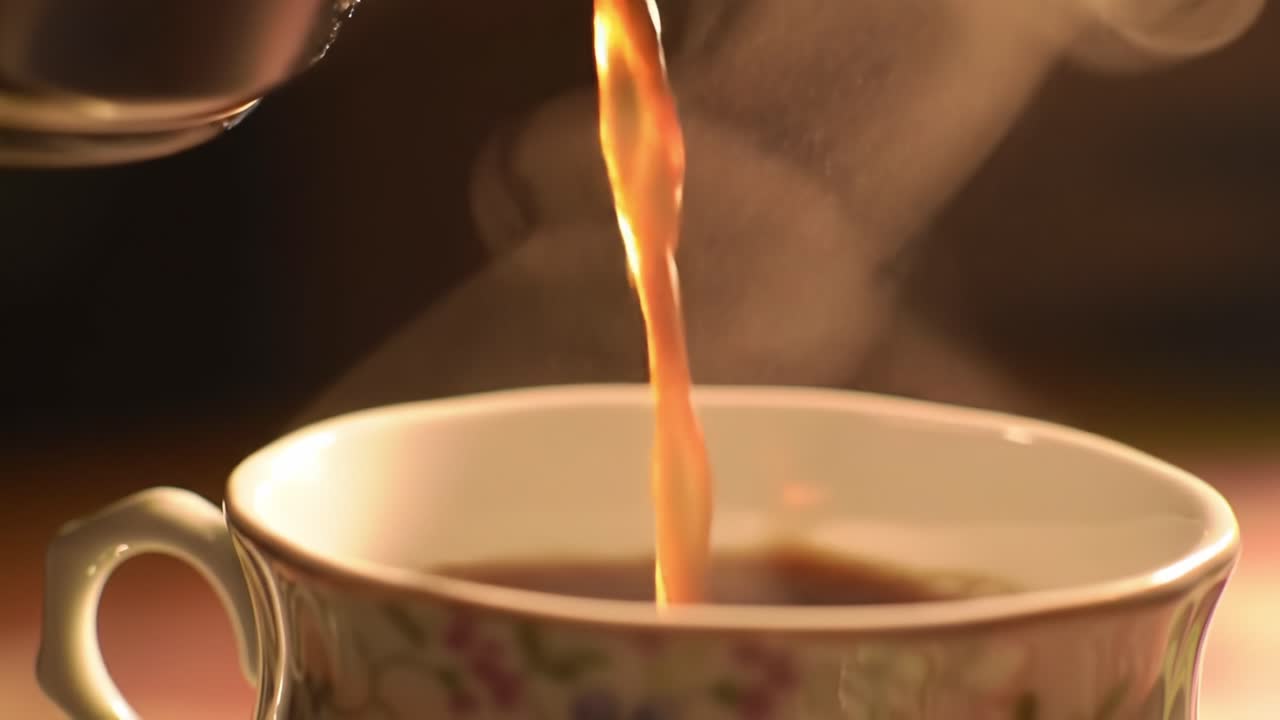 A Steaming Cup of Brew: Capturing the Art of Pouring Freshly Brewed Coffee into an Elegant Cup, Highlighting the Rich Aroma and Warmth of the Beverage