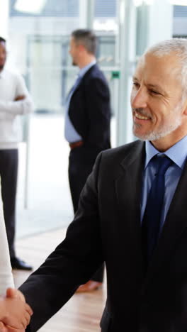 businesspeople shaking hands in office