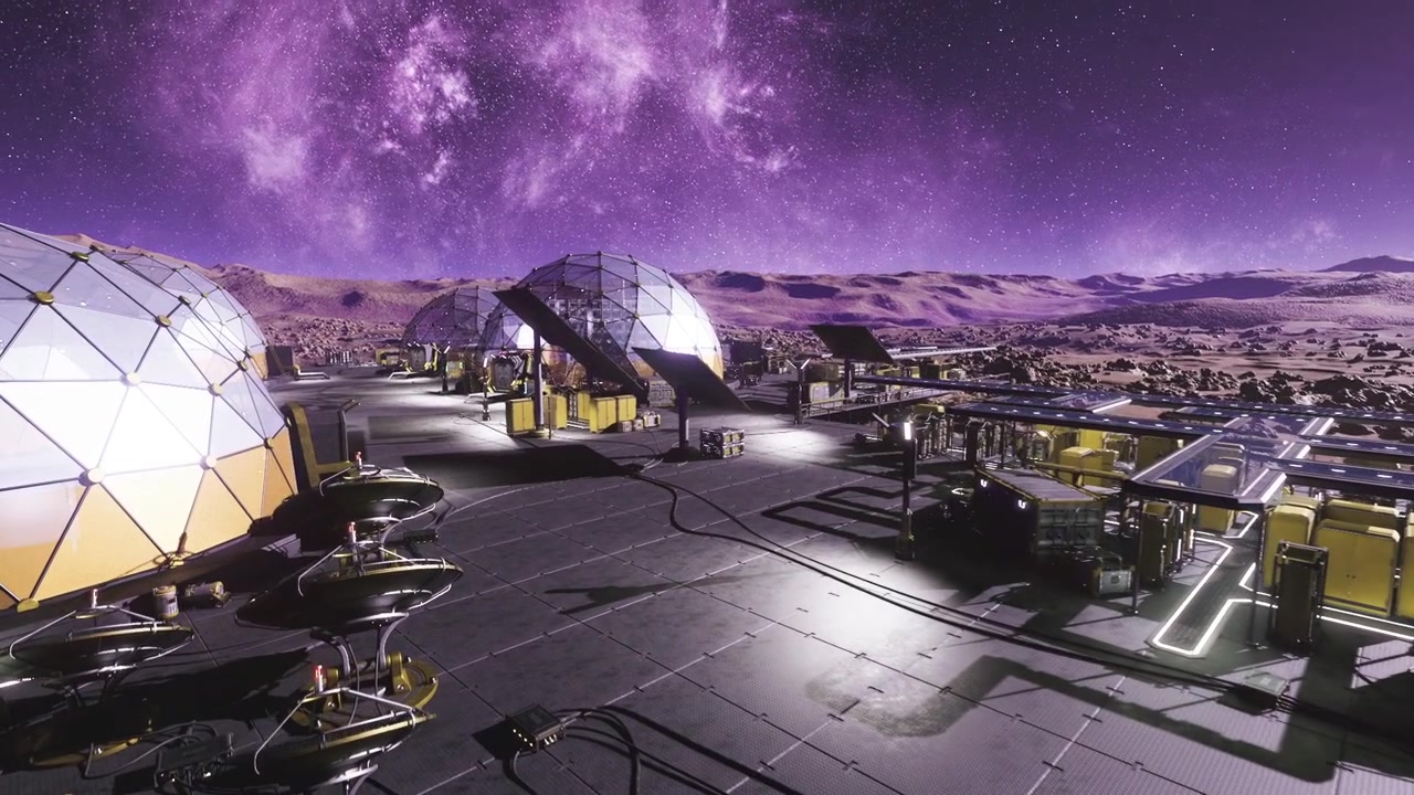 Launch operation zones and vehicle preparation areas under darkening evening sky