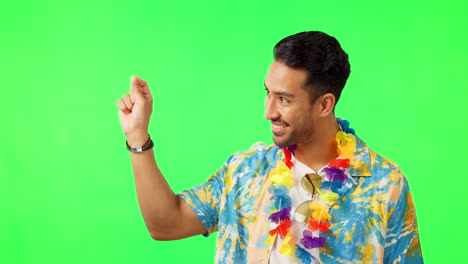 Man,-hand-and-list-on-green-screen-for-vacation