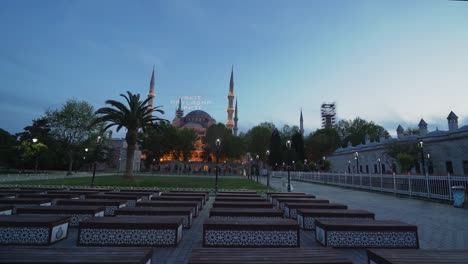 sultanahmet mosque without people. there says "it's time to share time."