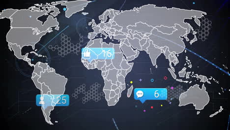 Weltkarte-Mit-Social-Media-Benachrichtigungen-Und-Datenpunktanimation