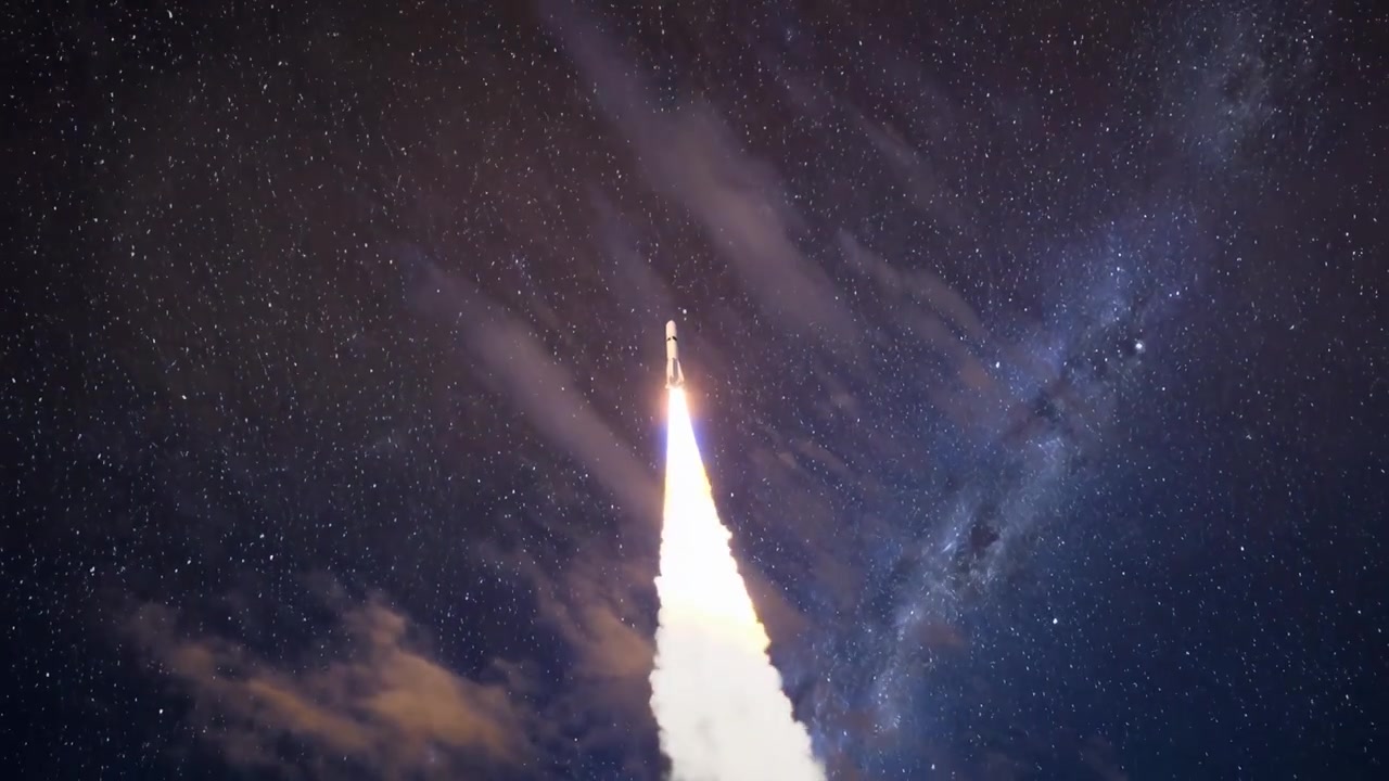 Rocket Launching into Space at Night