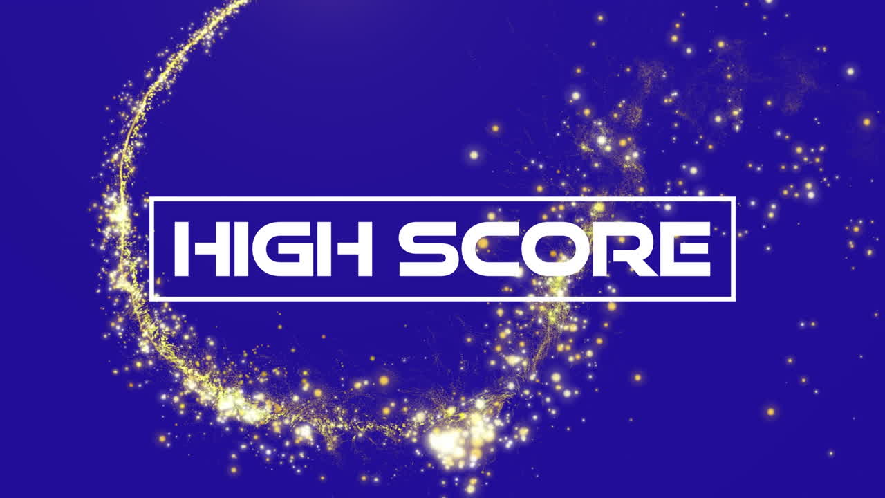 Animazione di testo high score su stella cadente e sfondo viola