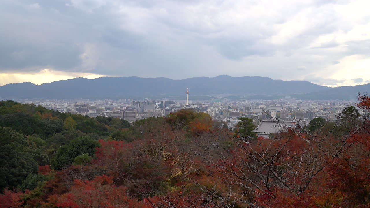 vista aérea de la ciudad de kioto desde kiyomizu-dera en la temporada de otoño