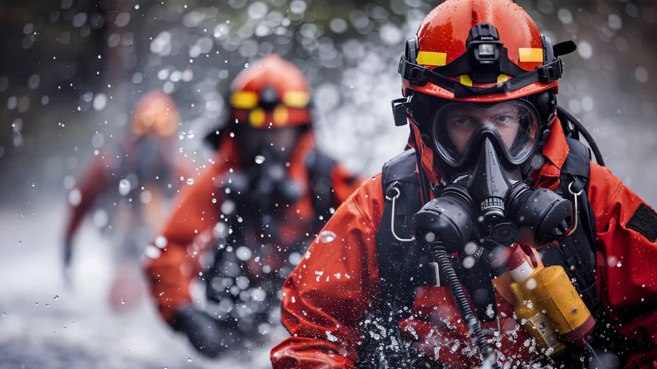 bomberos con equipo de protección