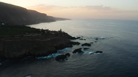 Aerial-capture-of-Punta-del-Guindastes-during-the-sunset,-Tenerife