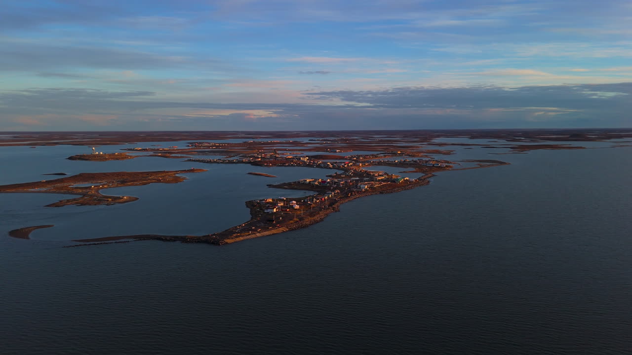 Aerial View Of Coastal Hamlet Tuktoyaktuk By The Arctic Ocean In Northwest Territories, Canada.