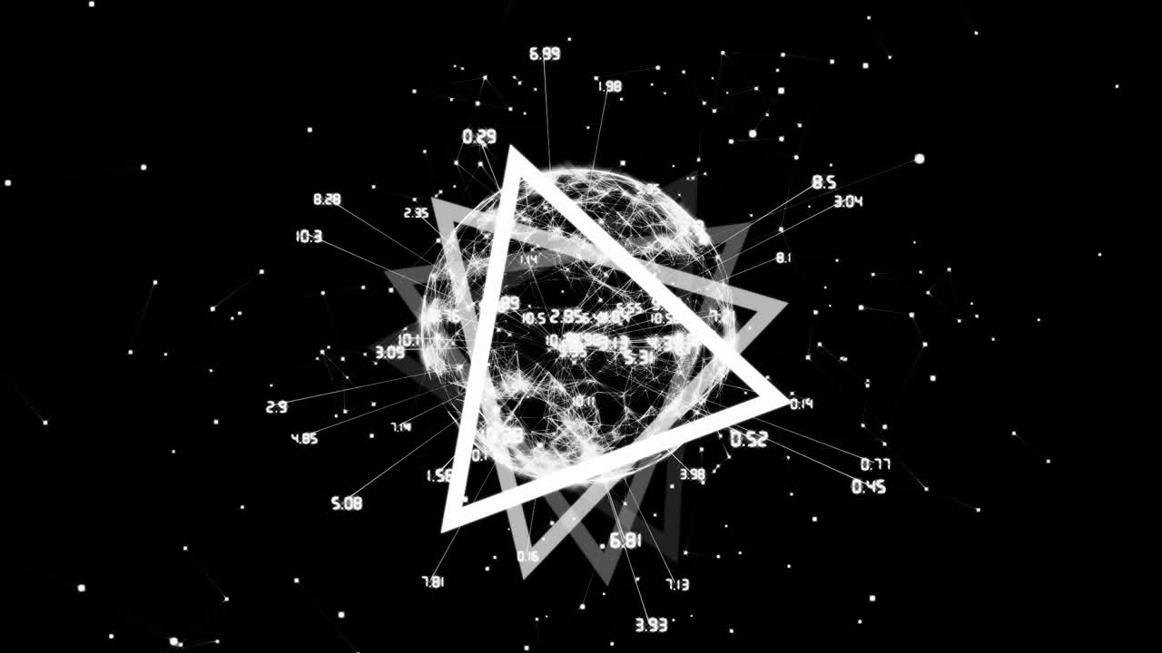 Animation geometrischer Formen und Datenpunkte über Globus mit Netzwerkverbindungen