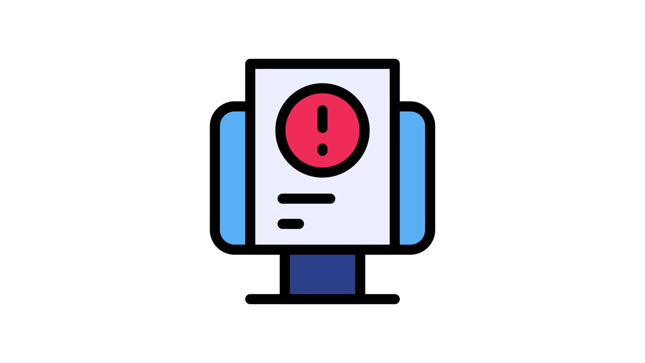 Animated Computer Monitor Displaying Error Warning Icon