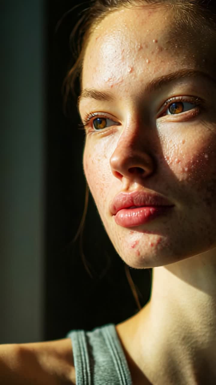 A Natural Portrait of Contemplation and Beauty: Capturing Authentic Emotions Through the Contrast of Light and Shadows on a Young Woman's Face