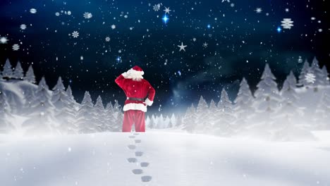 Santa-clause-wandering-through-snowscape-combined-with-falling-snow