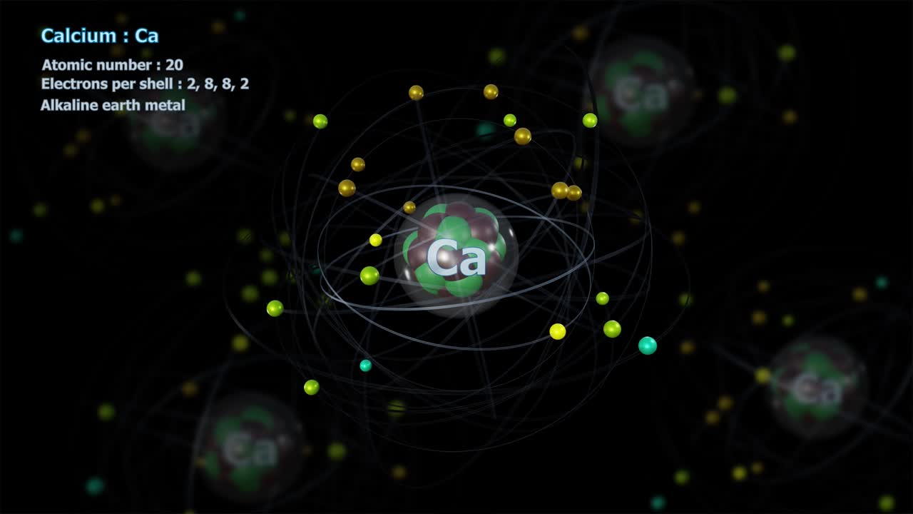20개의 전자를 가진 칼 원자는 원자들과 무한한 도 회전 속에 있다.