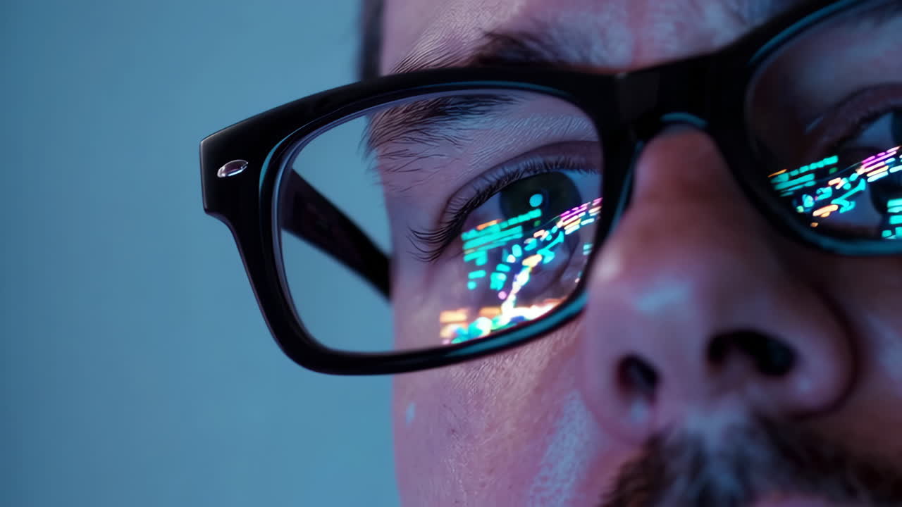 Vibrant Digital Reflection on Glasses of a Person's Eyes