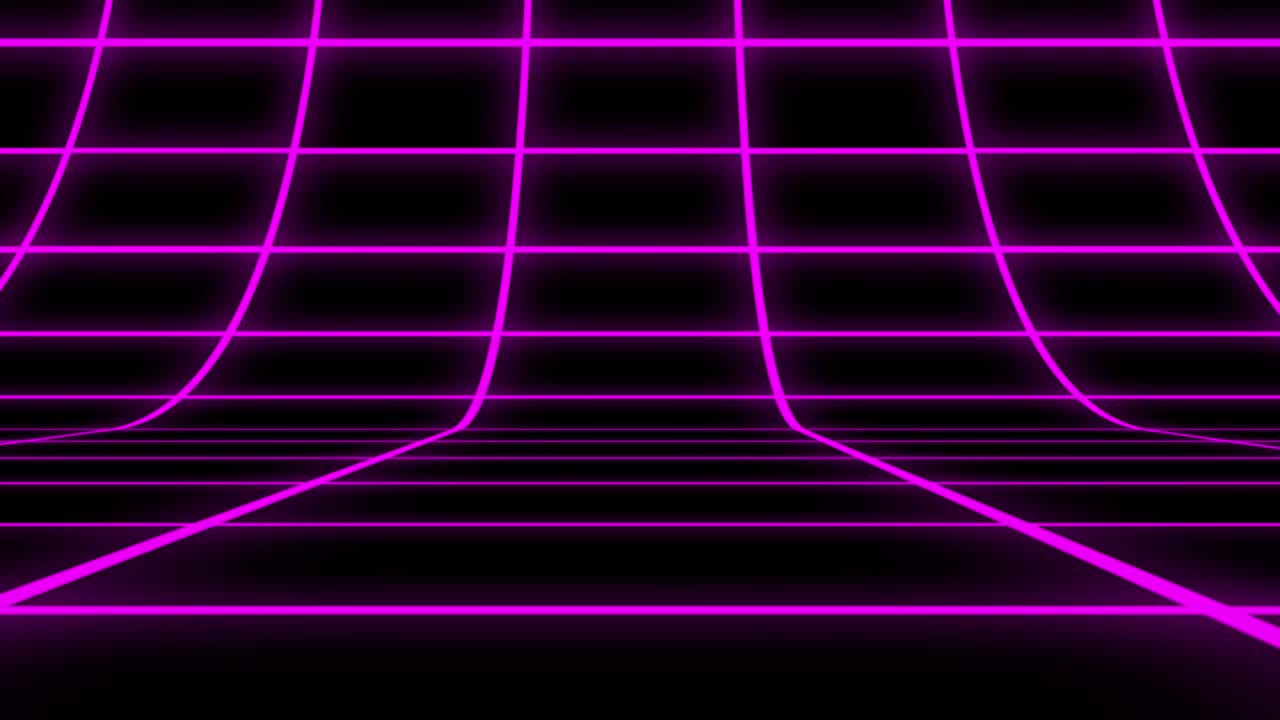Purple holographic grid matrix vertical motion graphic element. Abstract technologic black background with violet stripes and particles