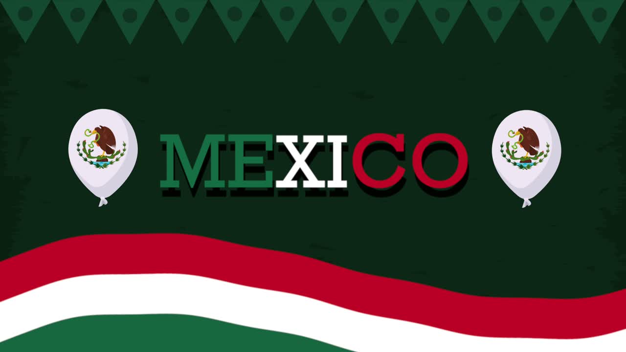mexico lettering celebration animation with flag