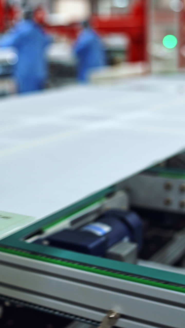 Industry factory of solar system. Automatic manufacturing of solar panels in factory. Vertical video