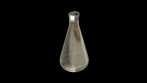 Animation of laboratory glass bottle spinning over black background