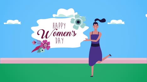 happy womens day lettering card with woman in garden