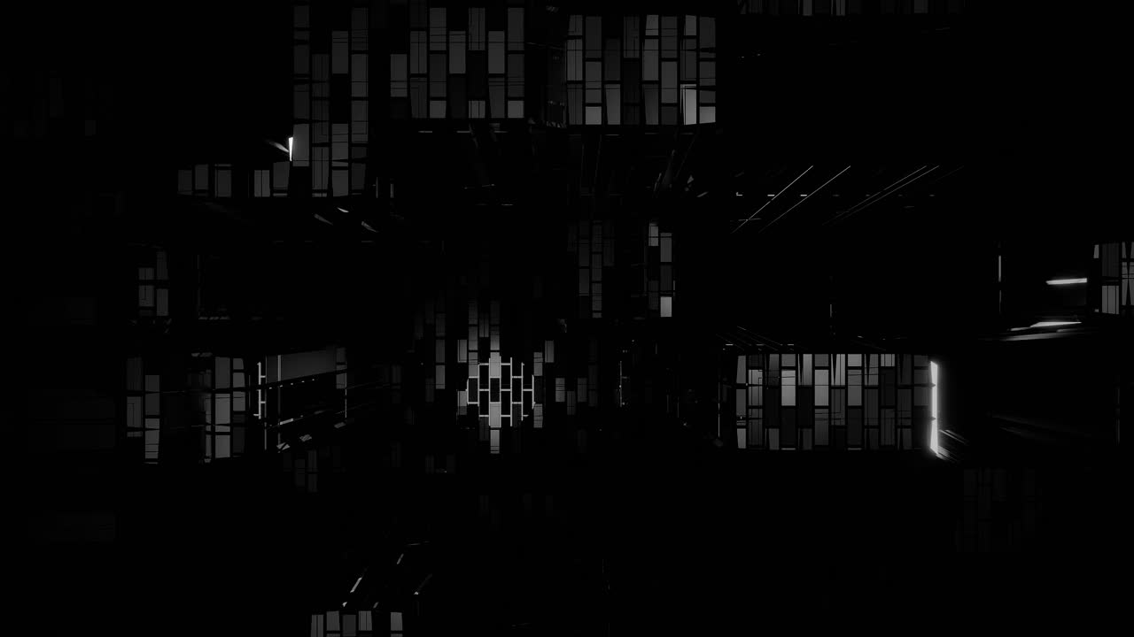VJ Loop - Falling Through a Glitching Digital Environment With White Light Glowing on Intermittent Grid Structures