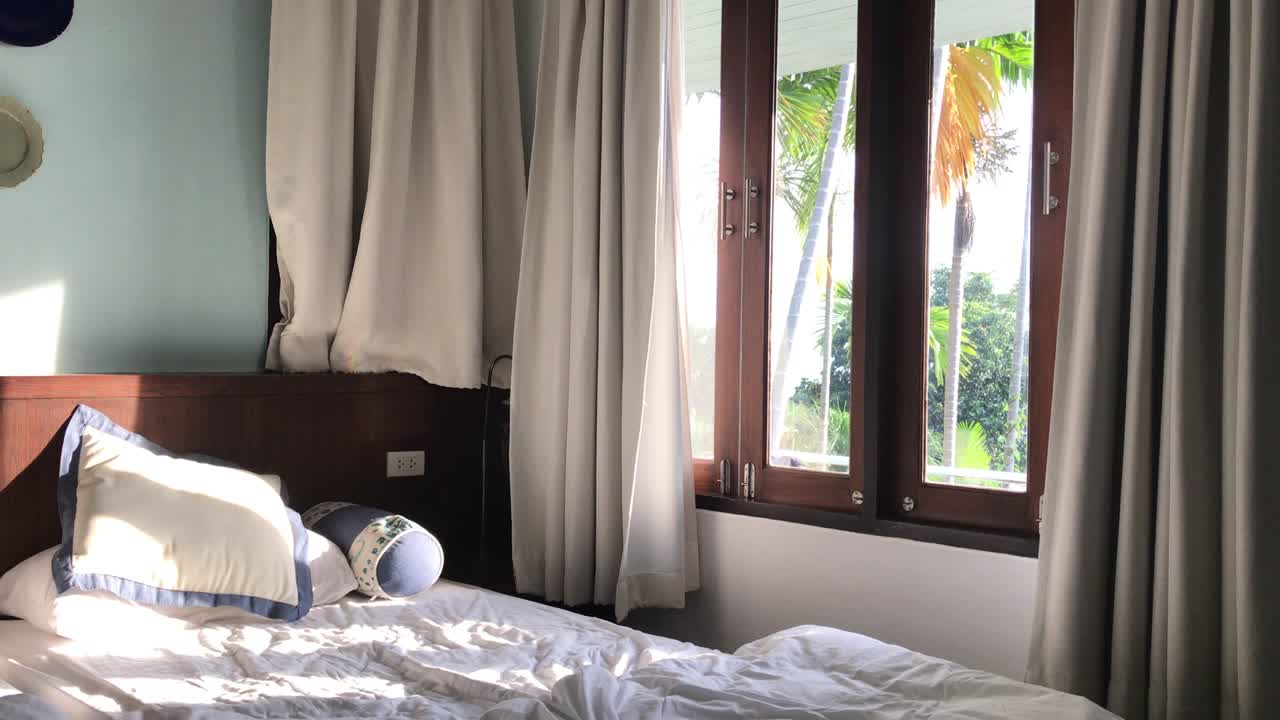 나무 배경의 침실 호텔, 휴가