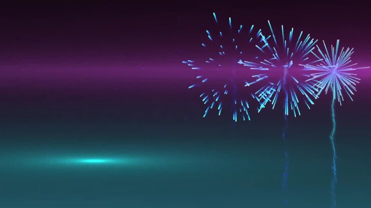 Animation of light spots and fireworks on black background