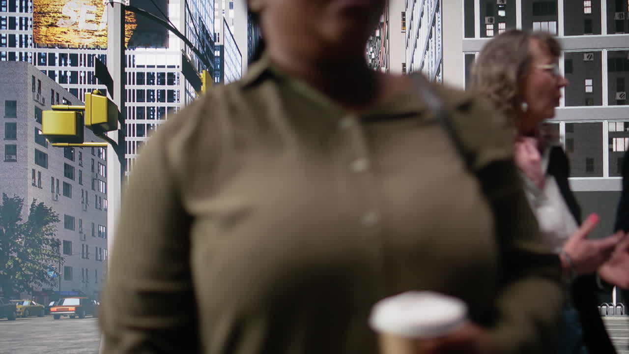 Black casual pedestrian seeing a friend on the other side of street and waving