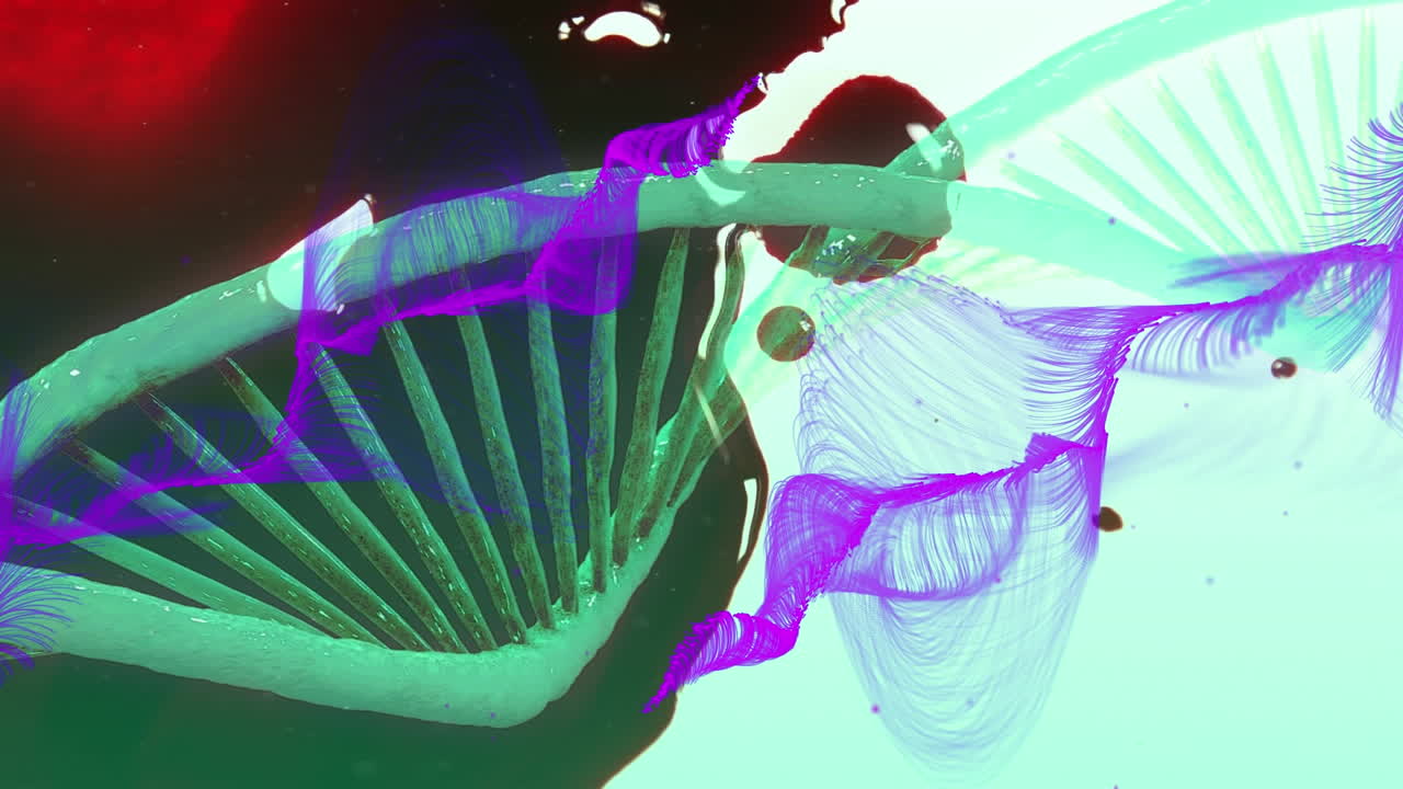 색 배경에 dna 줄무 위의 모양의 애니메이션.