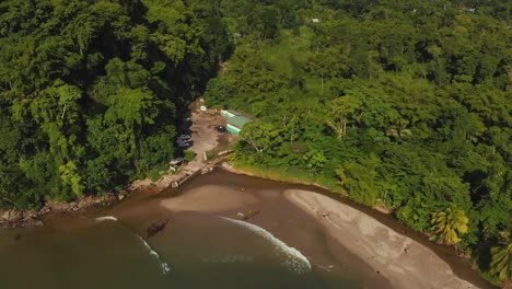 descending aerial of grande riviere beach, trinidad