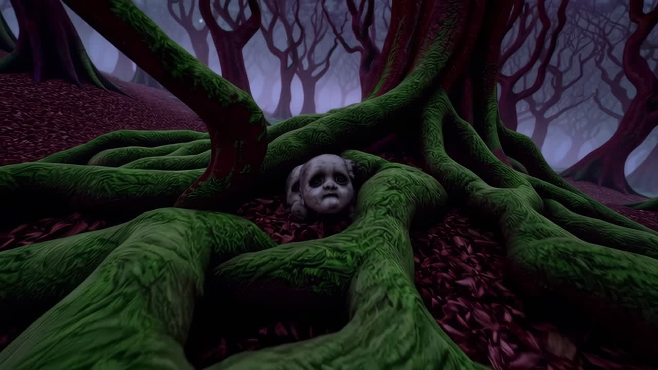 Mørk og uhyggelig skov om natten