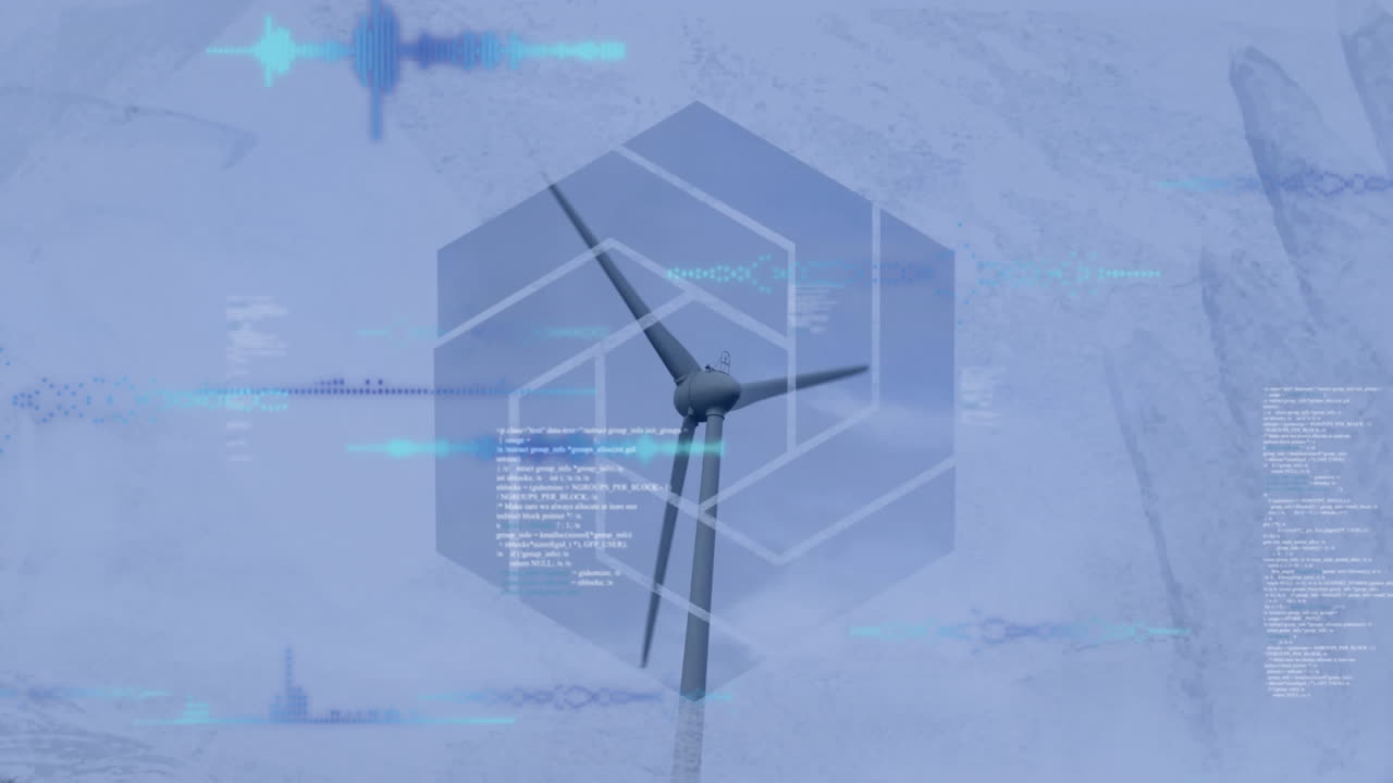 풍력 터빈에서 데이터 처리의 애니메이션
