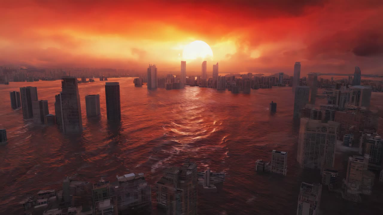 Flooded City: A Dystopian Vision of Rising Sea Levels