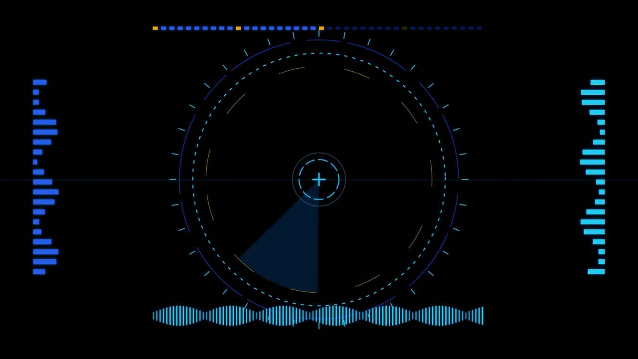 Interfaccia radar futuristica con scansione e visualizzazione dati digitale