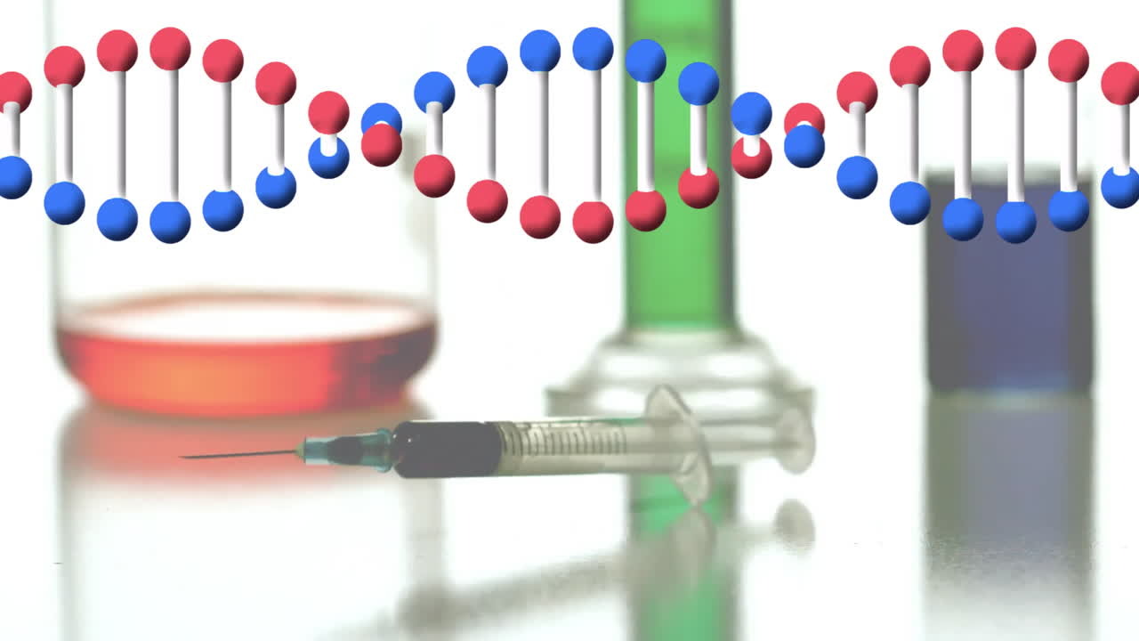 컵과 백신 위의 dna 스트랜드의 애니메이션