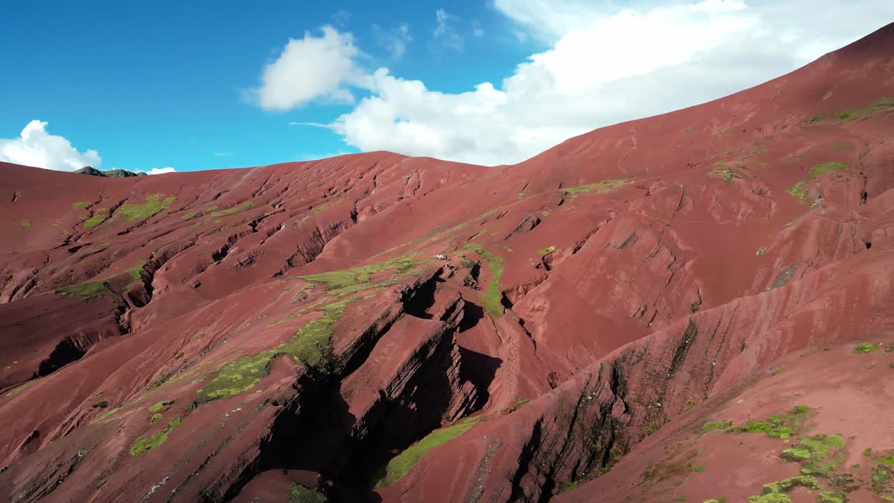 4K aerial of Peru’s Red Valley close to Vinicunca. Breathtaking mountain scenery and natural beauty at high altitude