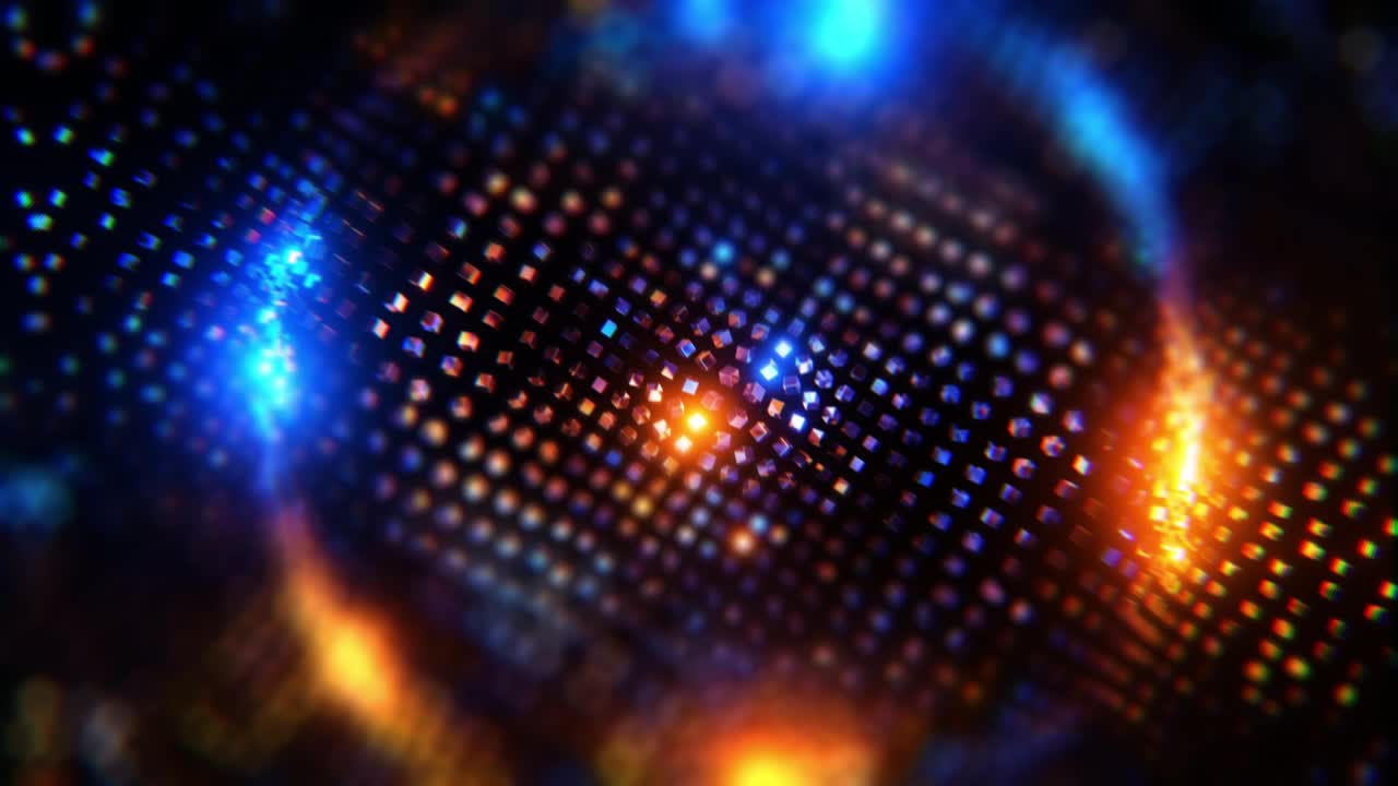Baggrund af flerfarvede terninger, der pulserer til en musikalsk rytme. Uendeligt loopende animation