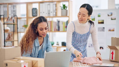 small business, laptop and a team packing an order