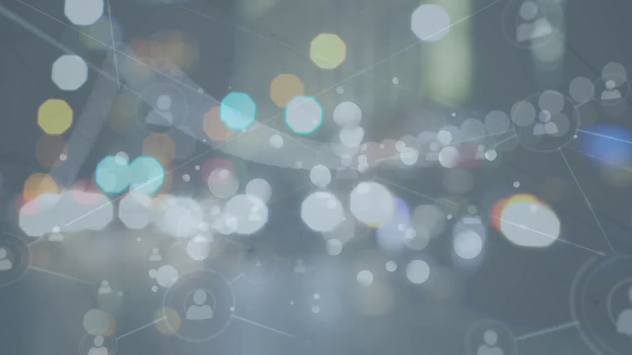 밤에 도시 풍경 위의 연결 네트워크의 애니메이션