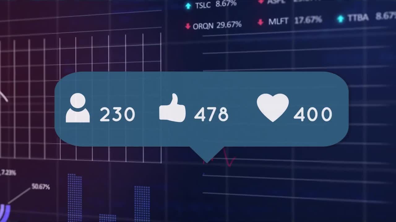 animación de iconos de medios y procesamiento de datos sobre fondo negro